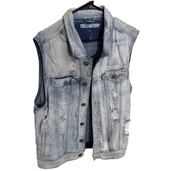 TRILLNATION MENS BLUE DENIM VEST SIZE LARGE - Picture 4 of 10